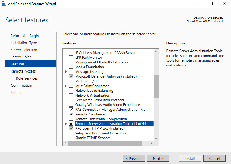 Figure 6.14 – Adding the RSAT feature in Windows Server 2022
