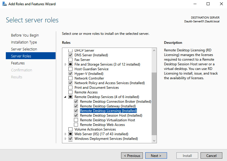 Figure 6.16 – Adding Remote Desktop Licensing role services in Windows Server 2022
