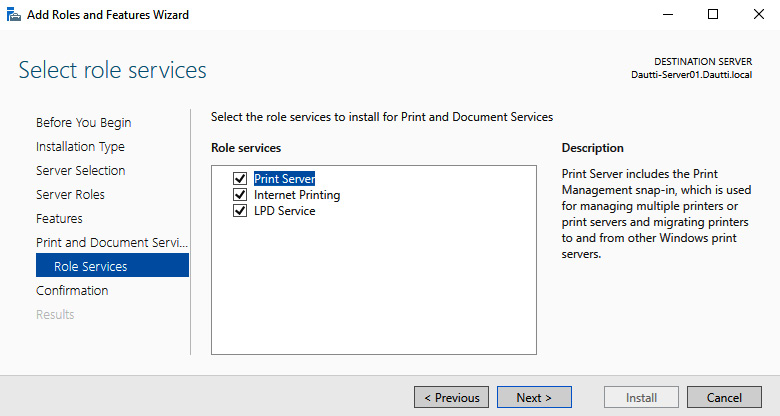 Figure 6.21 – Adding Print and Document Services role services in Windows Server 2022
