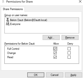 Figure 6.28 – Share Permissions in Windows Server 2022
