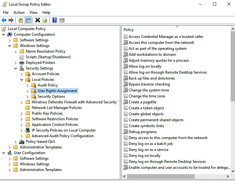 Figure 6.29 – User Rights Assignment in Windows Server 2022
