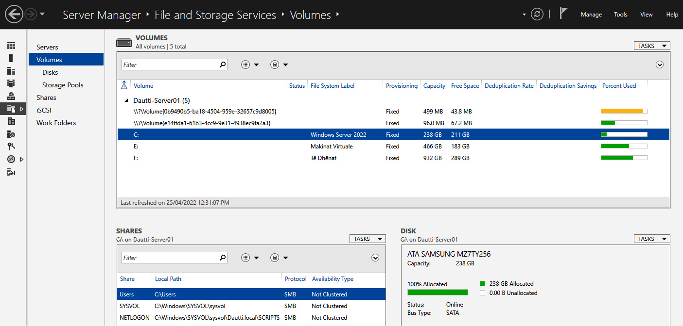 Figure 9.9 – Managing storage with Server Manager
