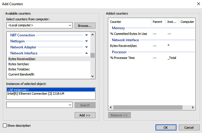 Figure 10.12 – Performance Monitor counters in Windows Server 2022

