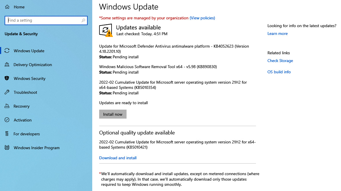 Figure 11.3 – Updating Windows Server 2022
