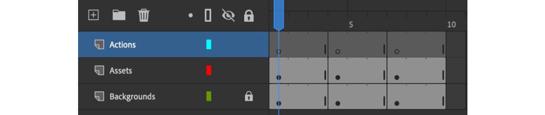Figure 11.7 – Actions layer added with keyframes
