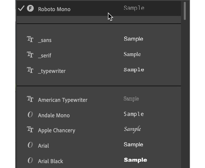 Figure 11.15 – Font selection dropdown 
