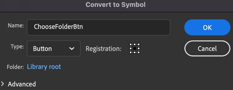 Figure 13.17 – The Convert to Symbol dialog with Button chosen as the type
