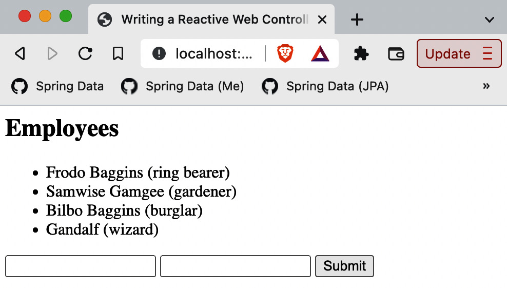 Figure 9.3 – After hitting Submit, the page redirects back to home
