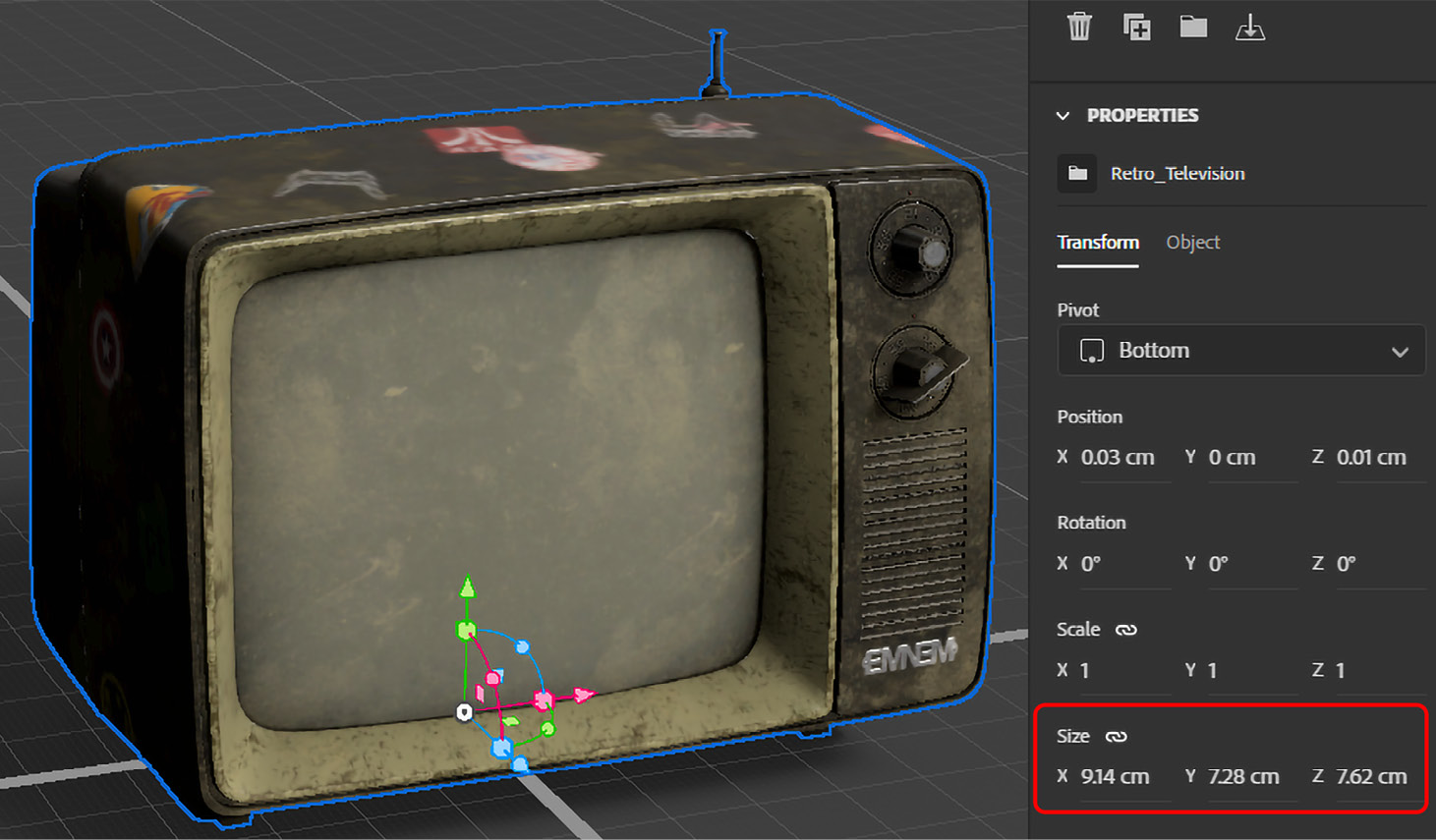 Figure 14.3 – Original dimensions of the Retro_Television model
