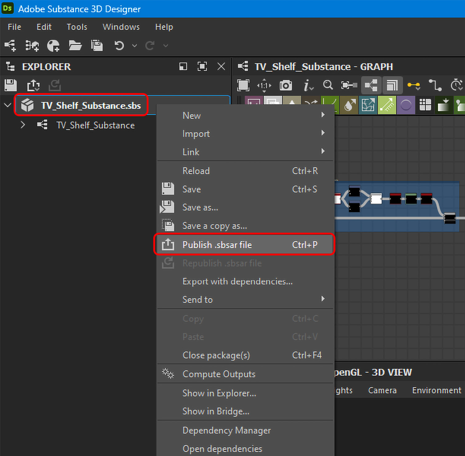 Figure 14.8 – Publishing the .sbsar file for TV_Shelf_Substance.sbs
