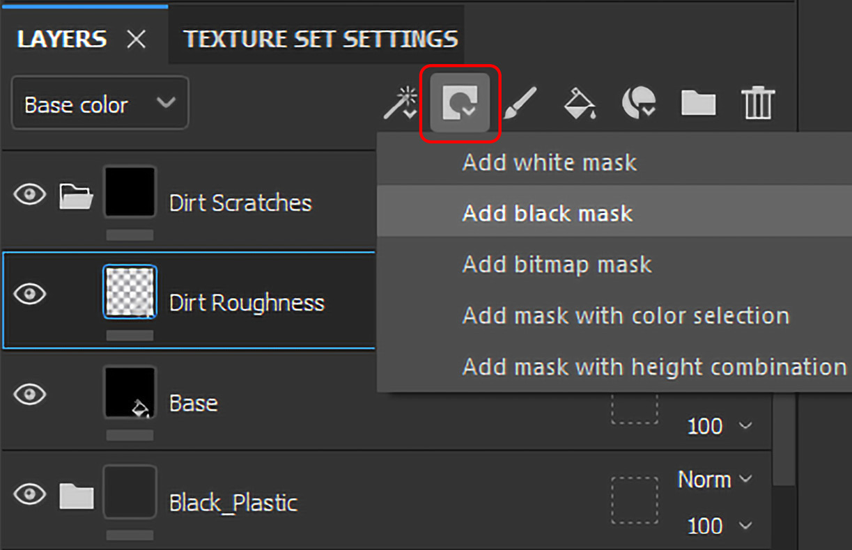 Figure 4.9 – Adding a black mask to the Dirt Roughness layer
