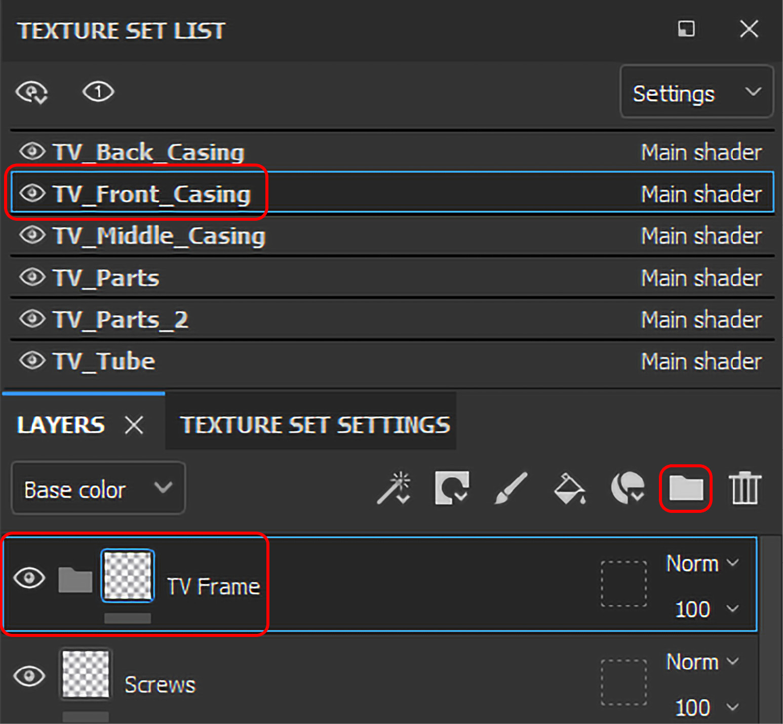 Figure 6.2 – Creating a new folder in the TV_Front_Casing Texture Set
