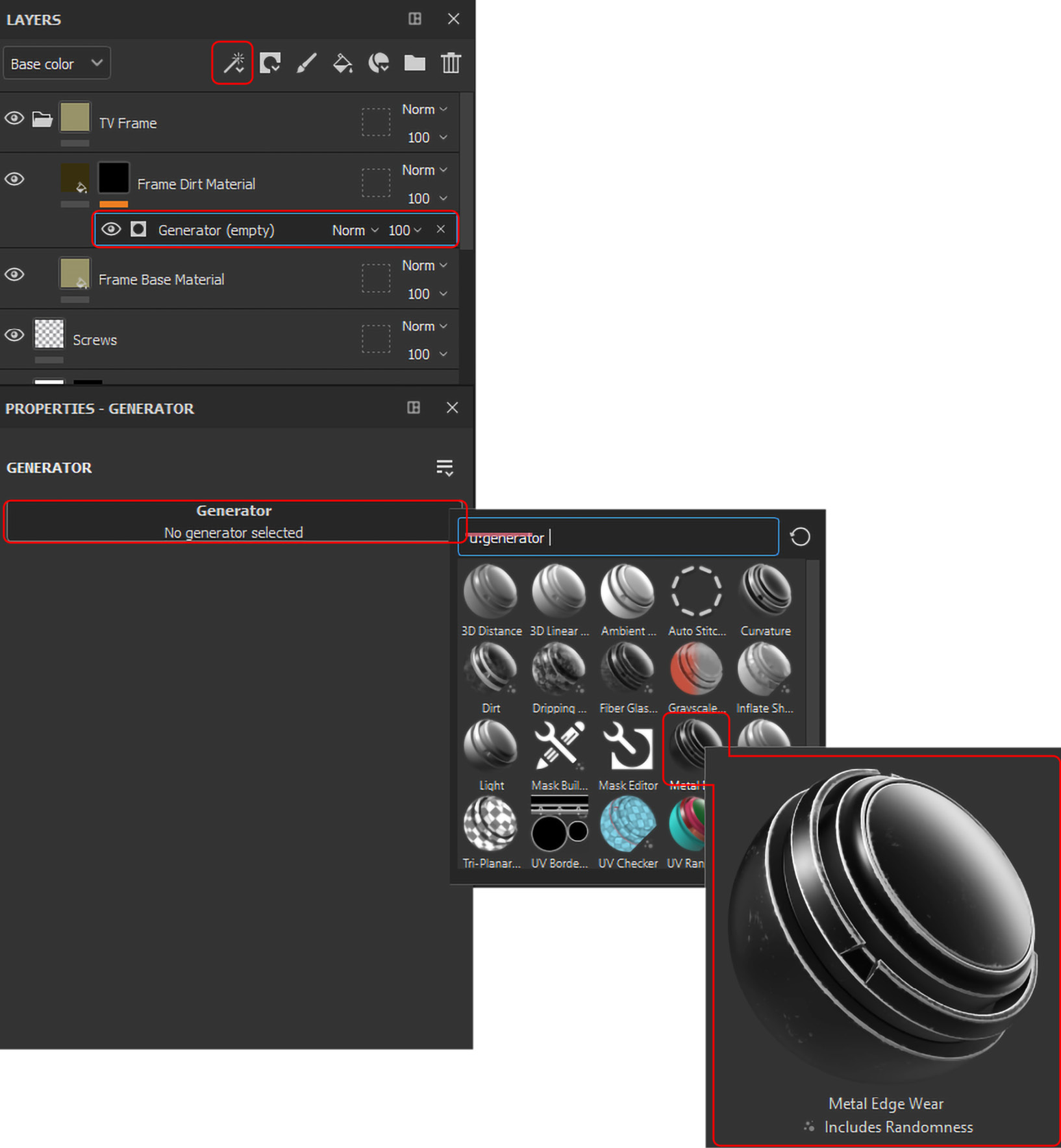 Figure 6.6 – Adding the Metal Edge Wear generator
