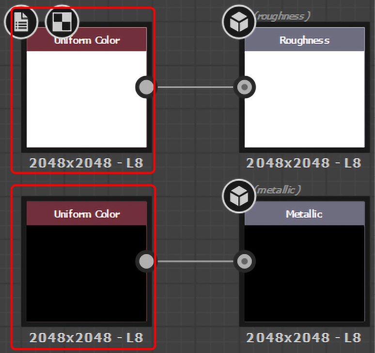 Figure 8.25 – Changing the Color properties for the Roughness and Metallic nodes
