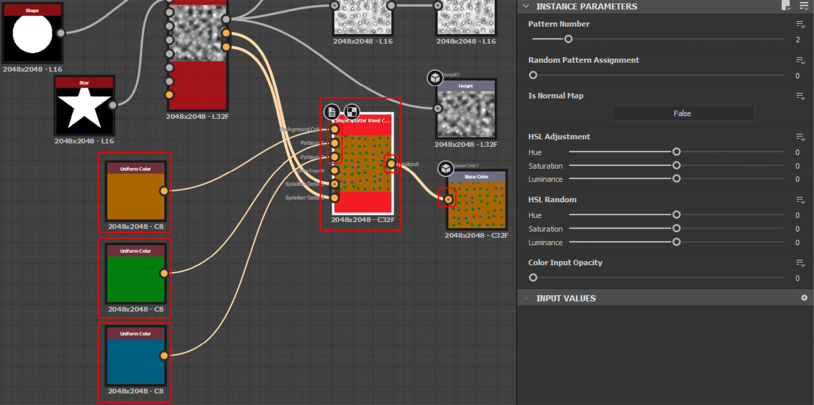 Figure 8.67 – Connecting the Shape Splatter node to the Shape Splatter Blend Color node
