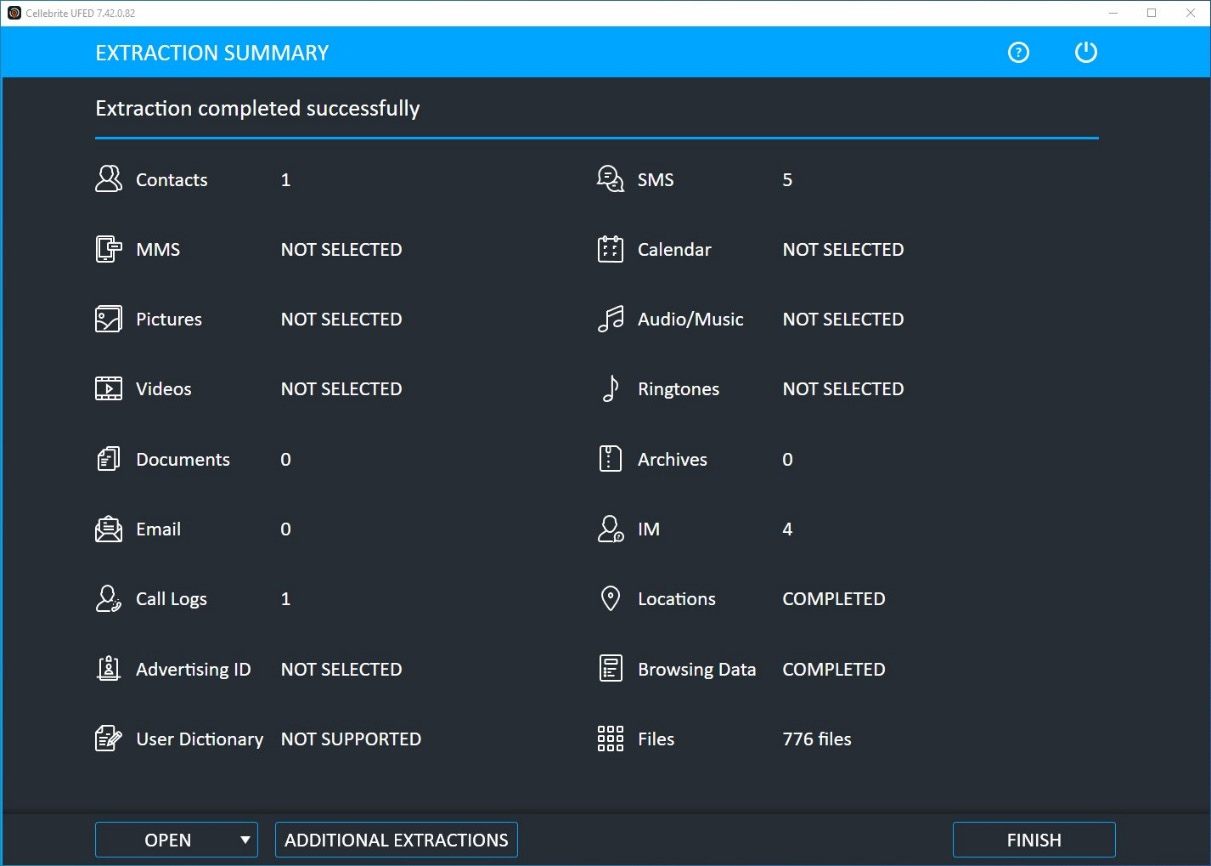 Figure 2.13 – The extraction summary displays what data was extracted
