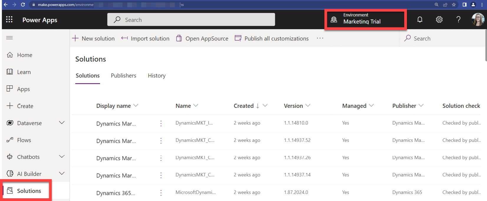 Figure 10.3 – Solutions in make.powerapps.com
