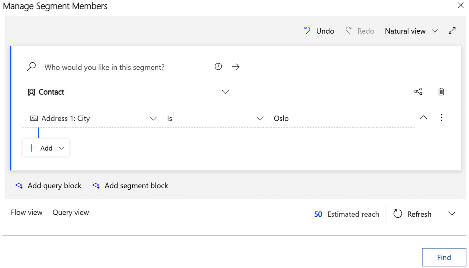 Figure 3.20: Building queries in a static segment
