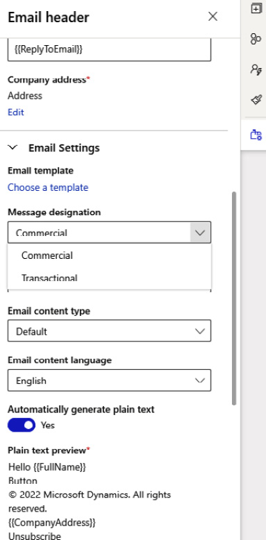 Figure 5.7 – Message designation and Automatically generate plain text
