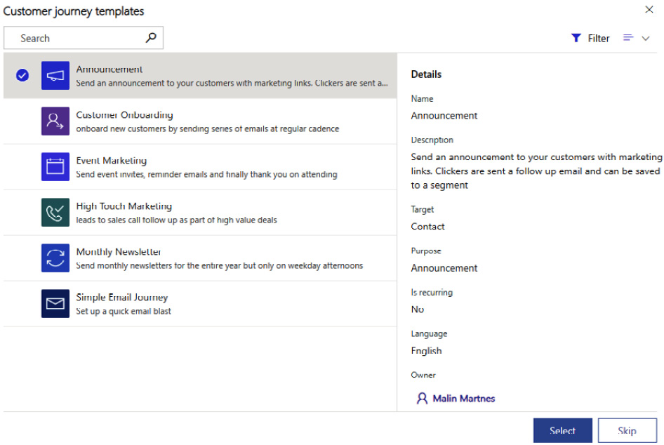 Figure 6.3 – Choosing a customer journey template
