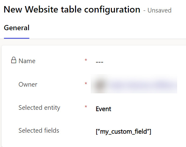 Figure 8.6 – Website table configuration
