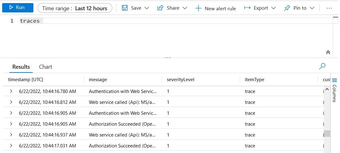 Figure 4.12 – Application Insights traces
