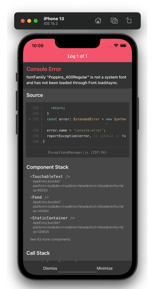 Figure 3.9 – iPhone simulators displaying an error toast message and details
