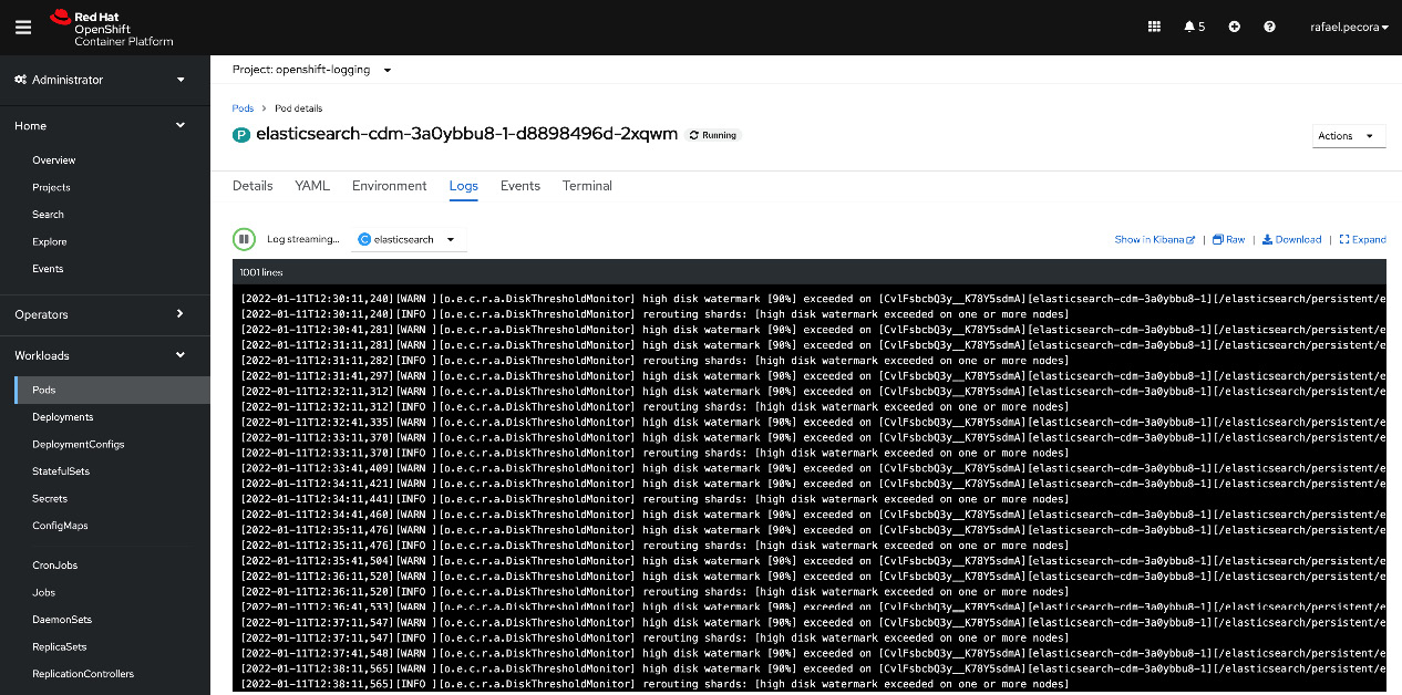 Figure 6.5 – Pod logs example (OpenShift console graphical UI (GUI))
