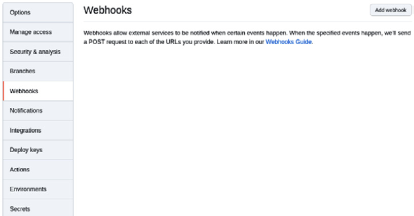 Figure 9.12 – Adding a webhook on GitHub
