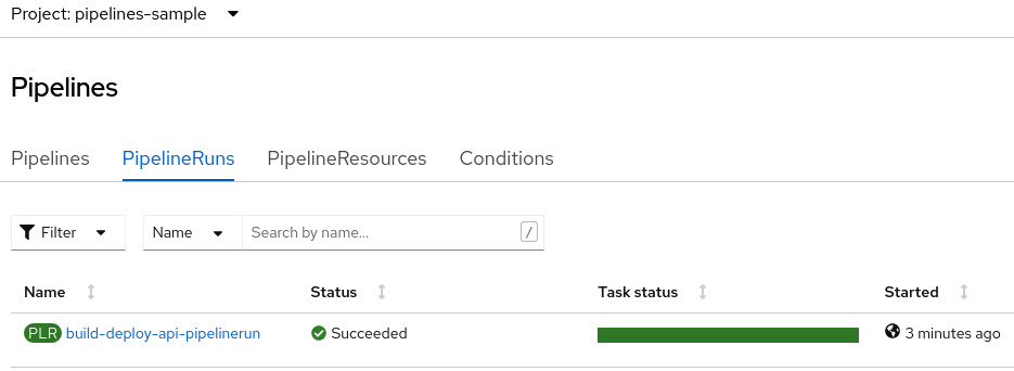 Figure 9.15 – PipelineRun on Red Hat
