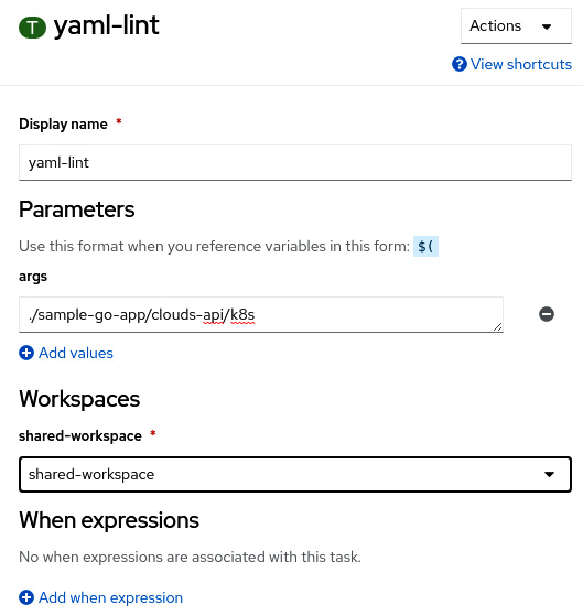 Figure 9.24 – Setting the yaml-lint task’s parameters
