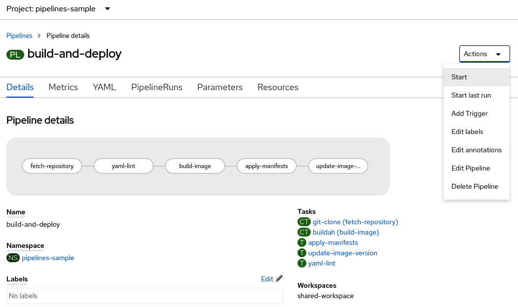 Figure 9.25 – Running the pipeline from the Developer console
