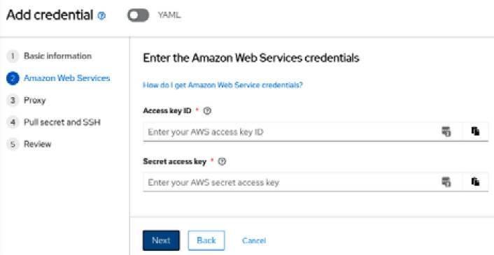 Figure 11.16 – AWS access and secret keys
