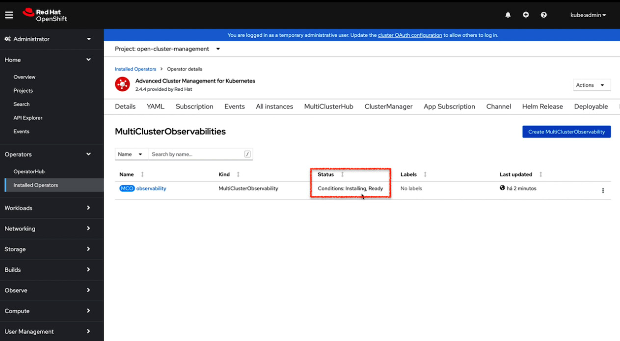 Figure 11.45 – Configuring an instance for MultiClusterObservability
