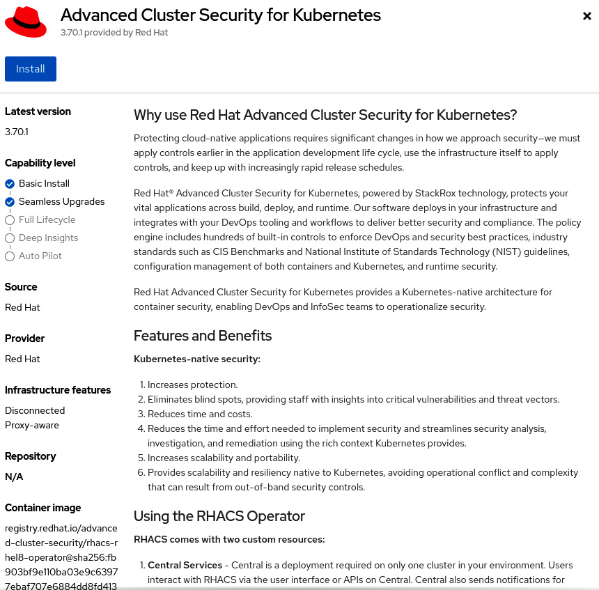 Figure 12.3 – Installing Advanced Cluster Security for Kubernetes
