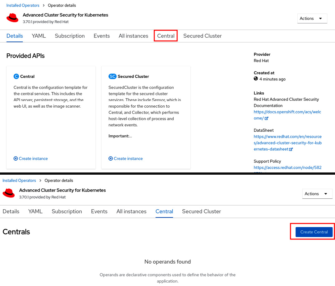 Figure 12.6 – Creating a new ACS Central instance
