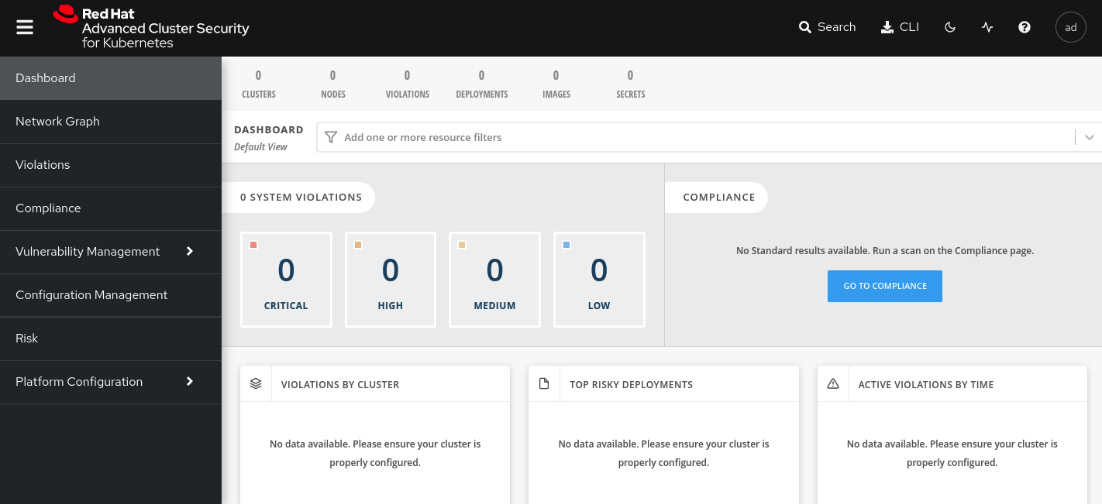 Figure 12.13 – Red Hat ACS initial page
