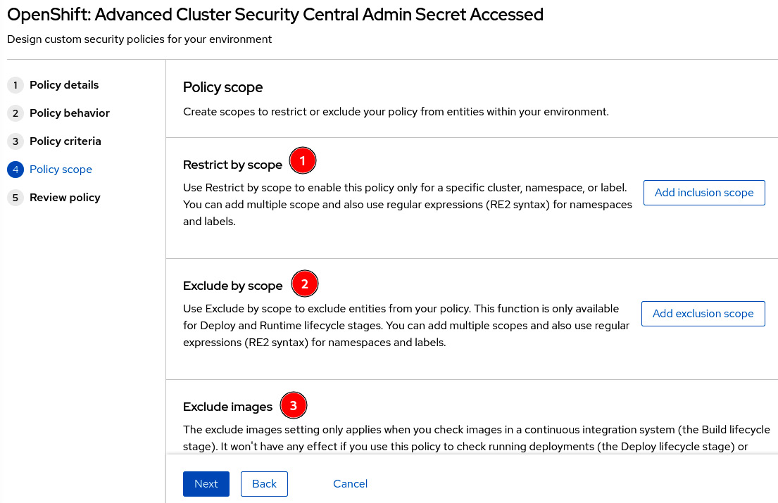 Figure 12.28 – Exclude or restrict entities and images from policy
