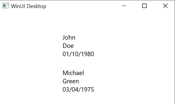 Figure 3.2 – DataTemplate now displays only the date, thanks to the x:Bind function support
