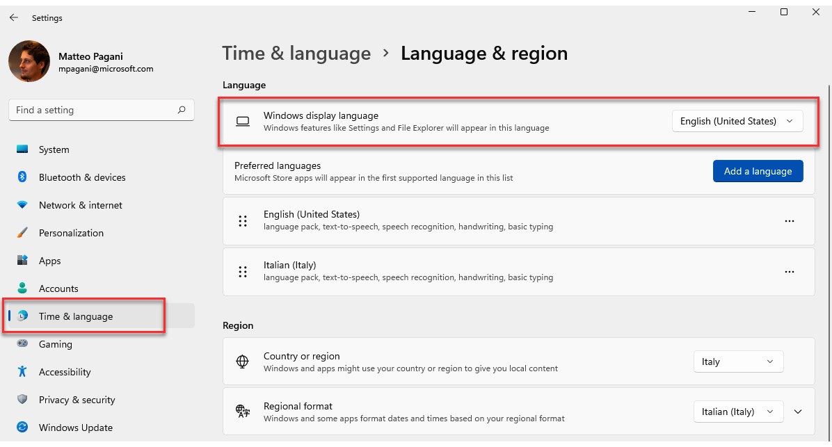 Figure 3.8 – The settings in Windows 11 to customize the Windows display language
