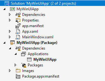 Figure 1.7 – A WinUI project that uses a separate packaging project
