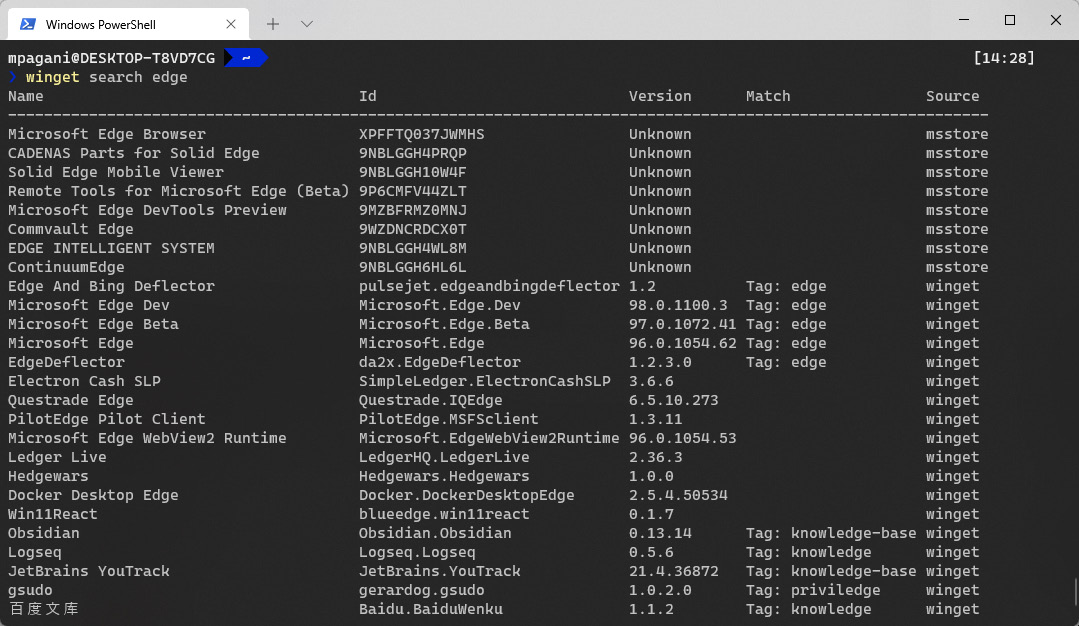 Figure 11.14 – The list of applications returned by a search in Windows Package Manager
