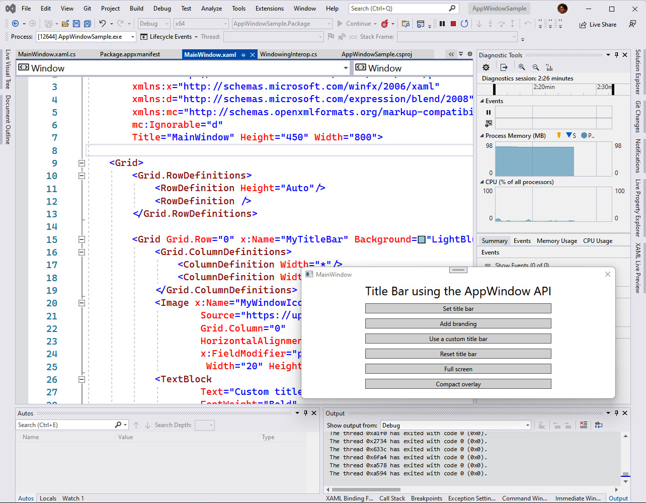 Figure 4.5 – A window using the CompactOverlay presenter
