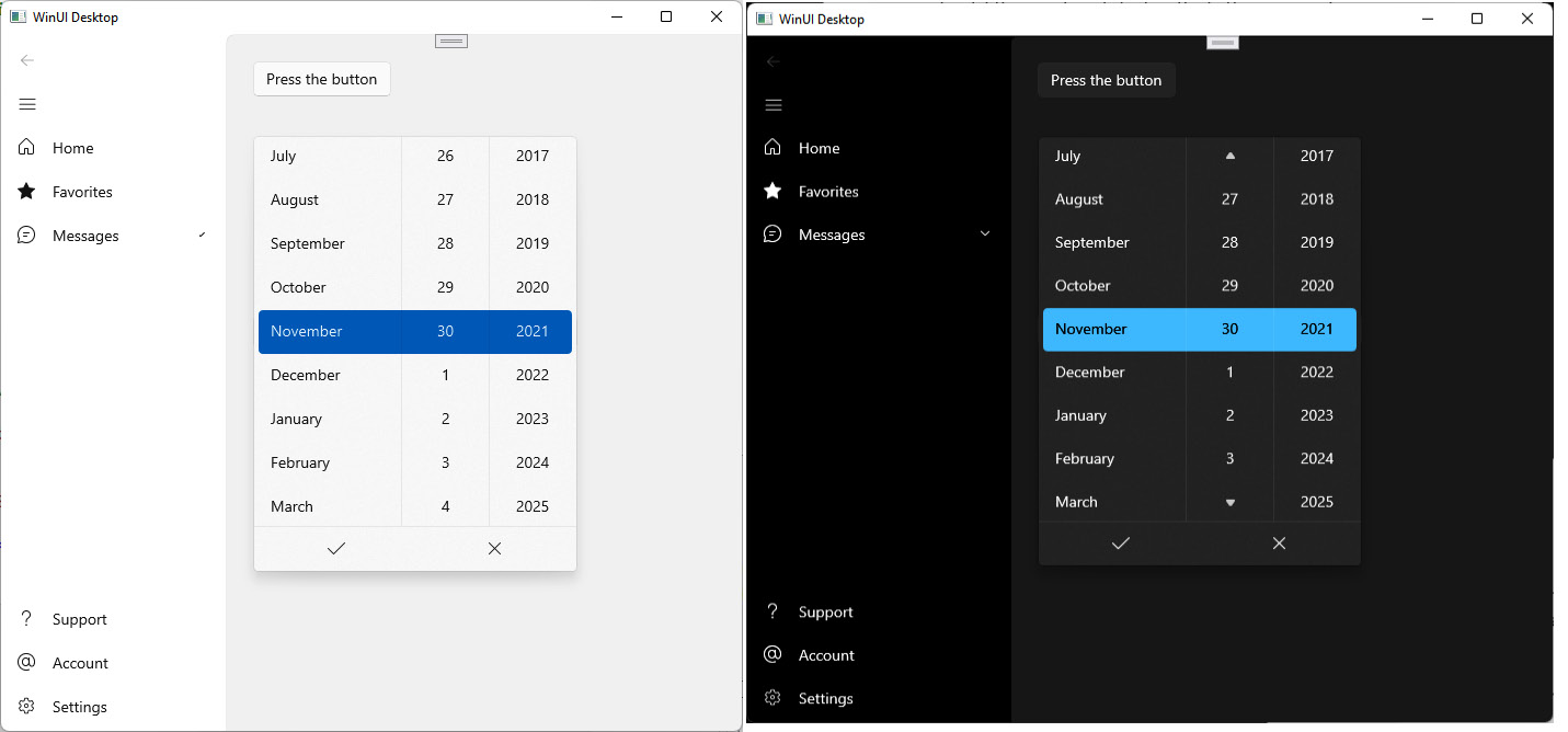 Figure 5.10 – The built-in WinUI controls automatically adapt to the Windows theme selected by the user
