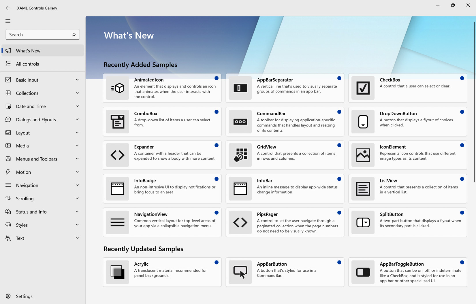 Figure 5.13 – The XAML Controls Gallery application
