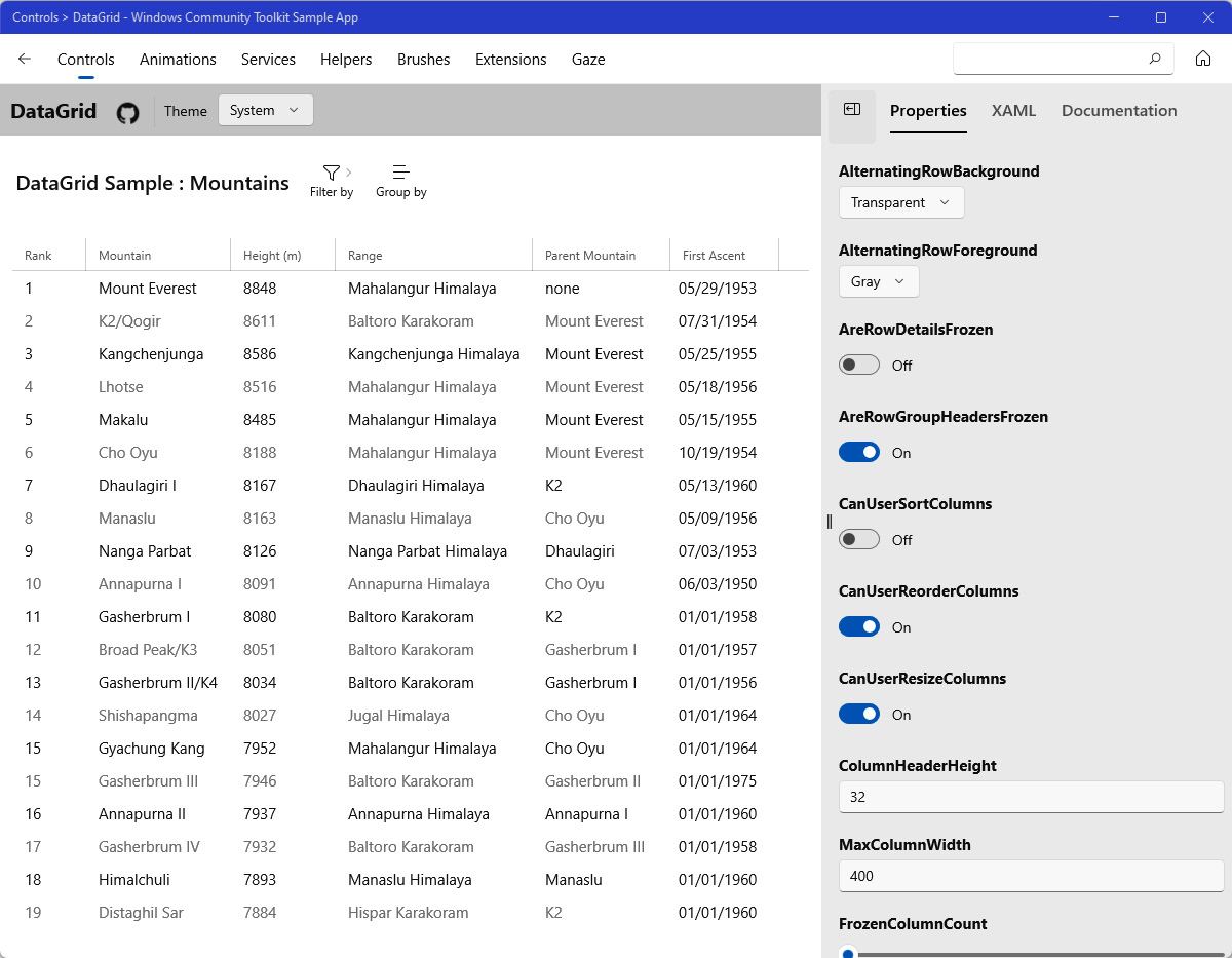 Figure 5.14 – The Windows Community Toolkit sample application
