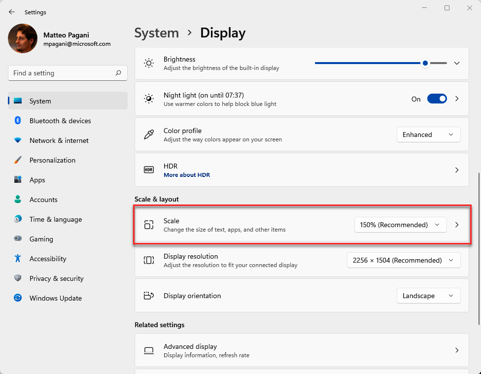 Figure 5.1 – The Scale option in the Windows 11 settings
