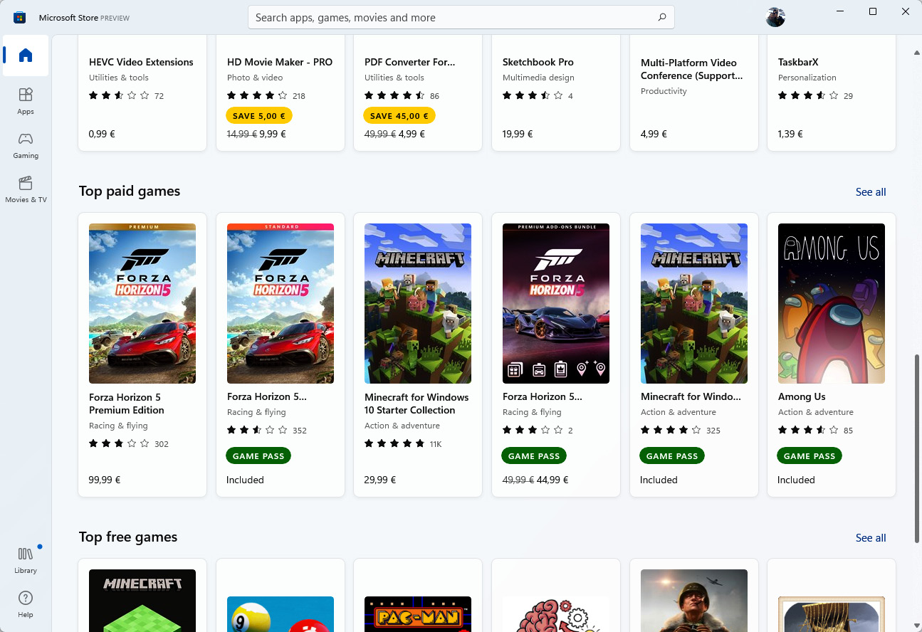 Figure 5.2 – A collection of apps and games highlighted in the Microsoft Store
