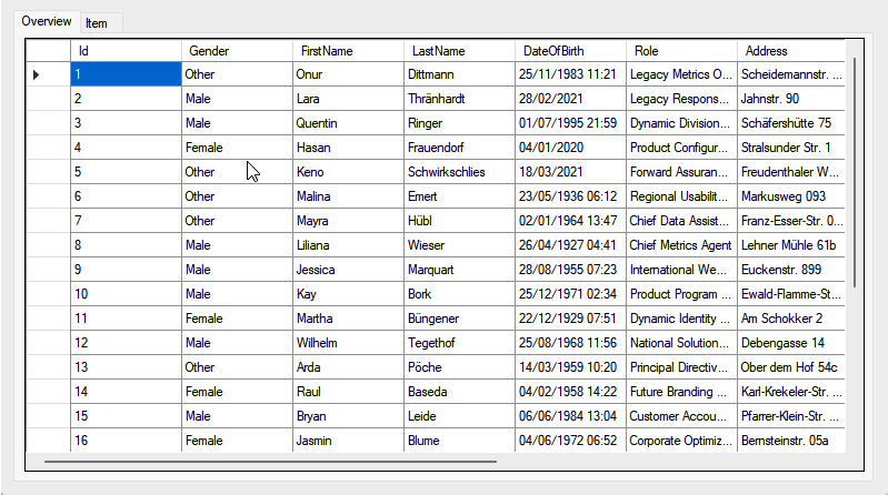 Figure 7.7 – The data displayed in the Windows Forms application
