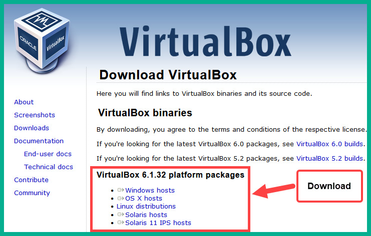 Figure 3.31 – Oracle VM VirtualBox download page

